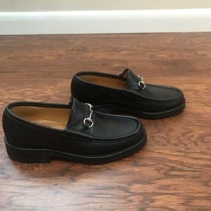 Gucci Black Horsebit Loafer Lug-Soled Leather 5.5B